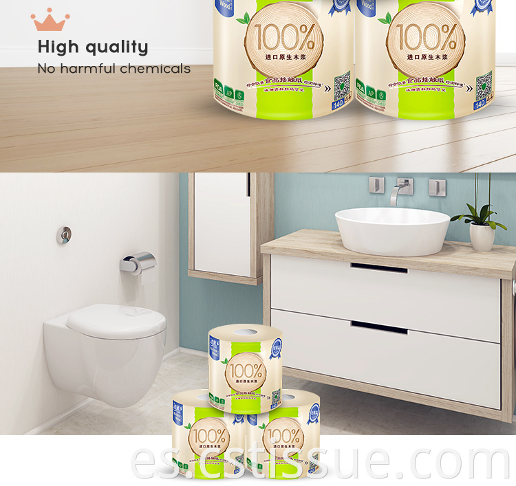 Pulpa de madera 100% virgen suave 4 capas súper absorbente baño de baño de baño